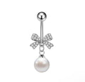 Pearl Bow Drop Dangle Belly Ring